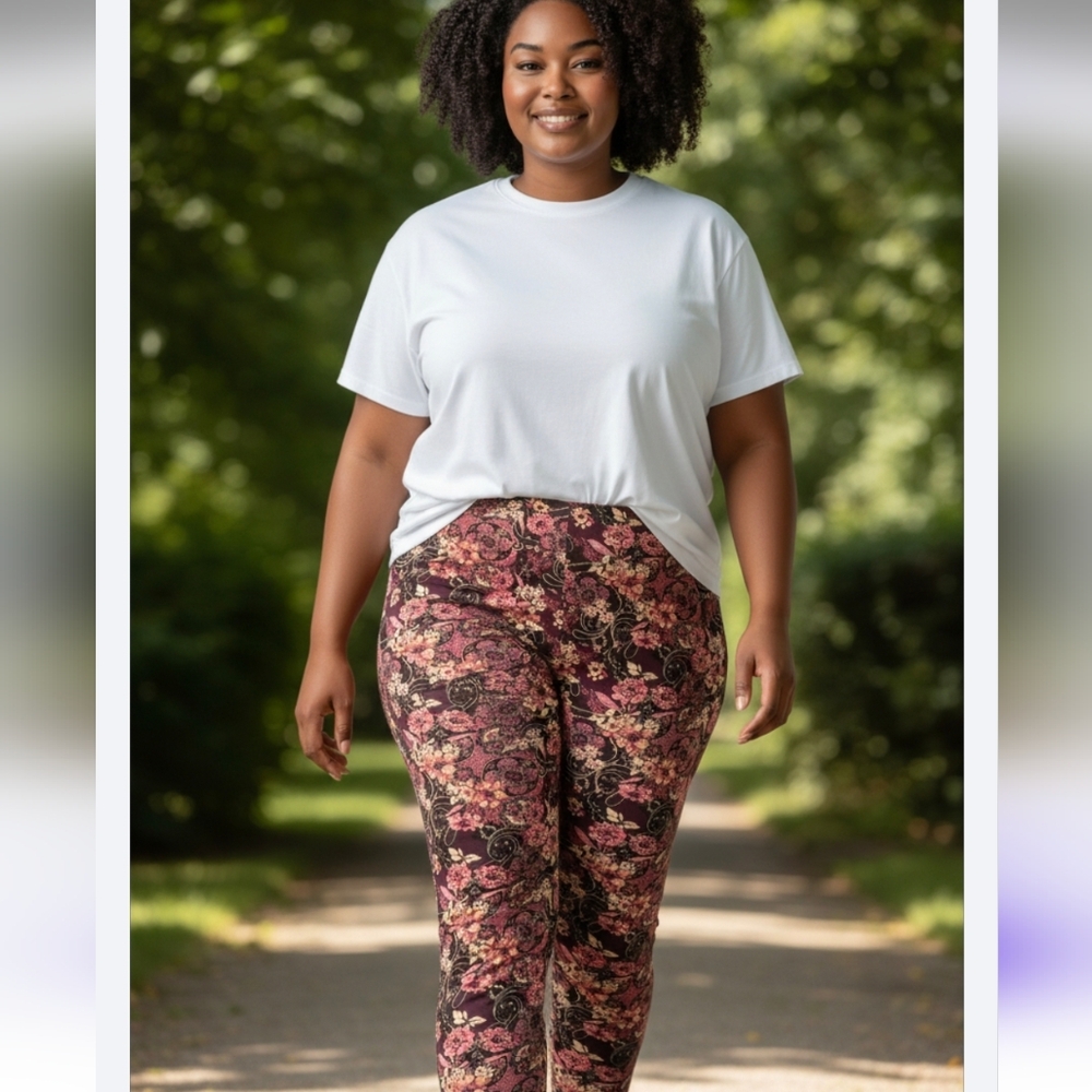 🆕️ NWT Roaman's Floral Leggings in Pink and Black Pattern